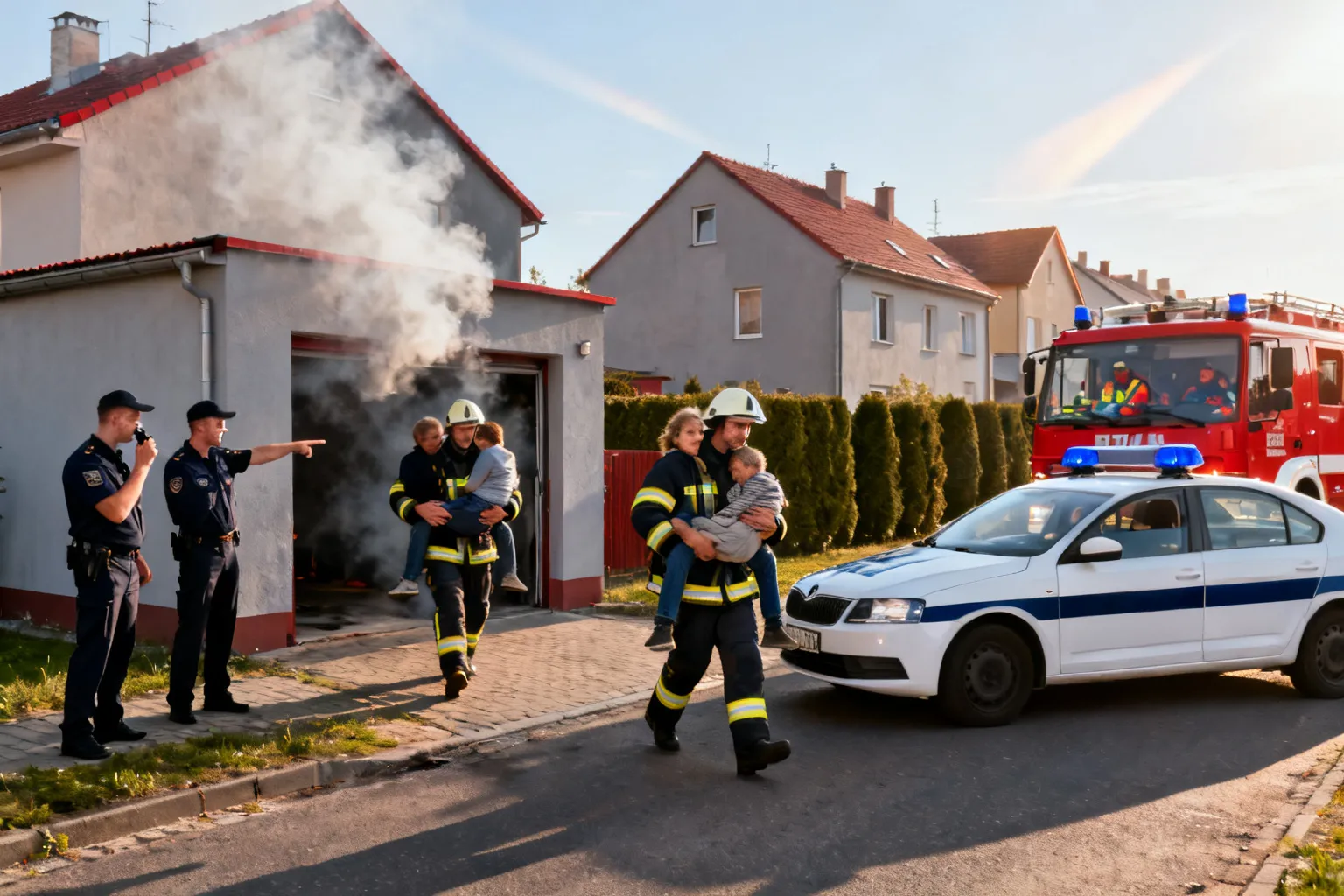 Policjanci z Czechowic‑Dziedzic uratowali dwie osoby z płonącego garażu w Bestwinie