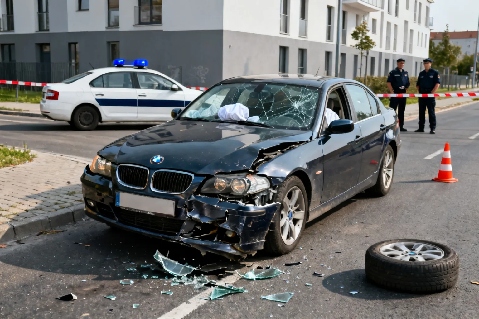 Czeladź: BMW rozbite po ucieczce, kierowca miał trzy sądowe zakazy