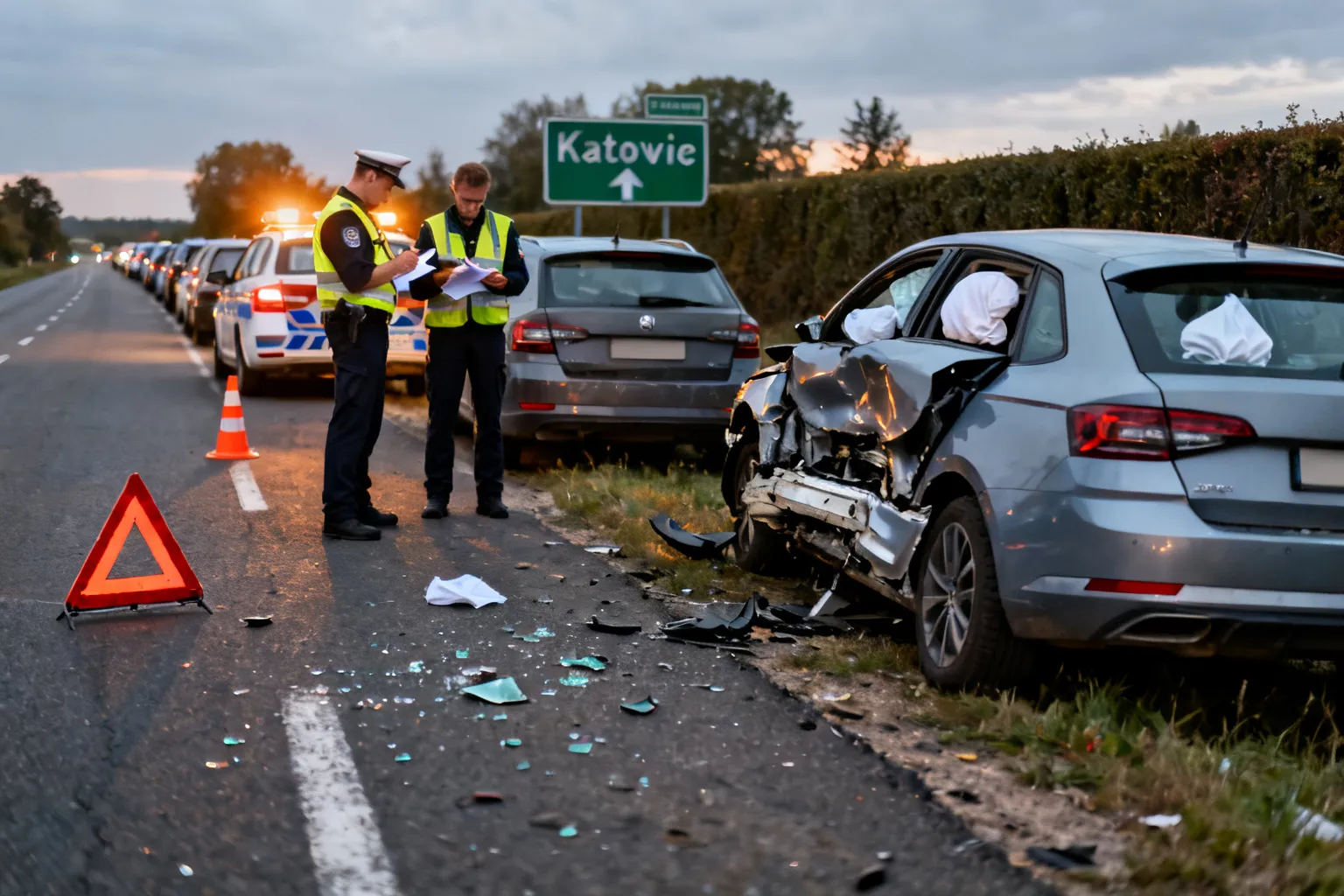 Wypadek DK81 Bąków — kolizja dwóch samochodów i blokada w kierunku Katowic