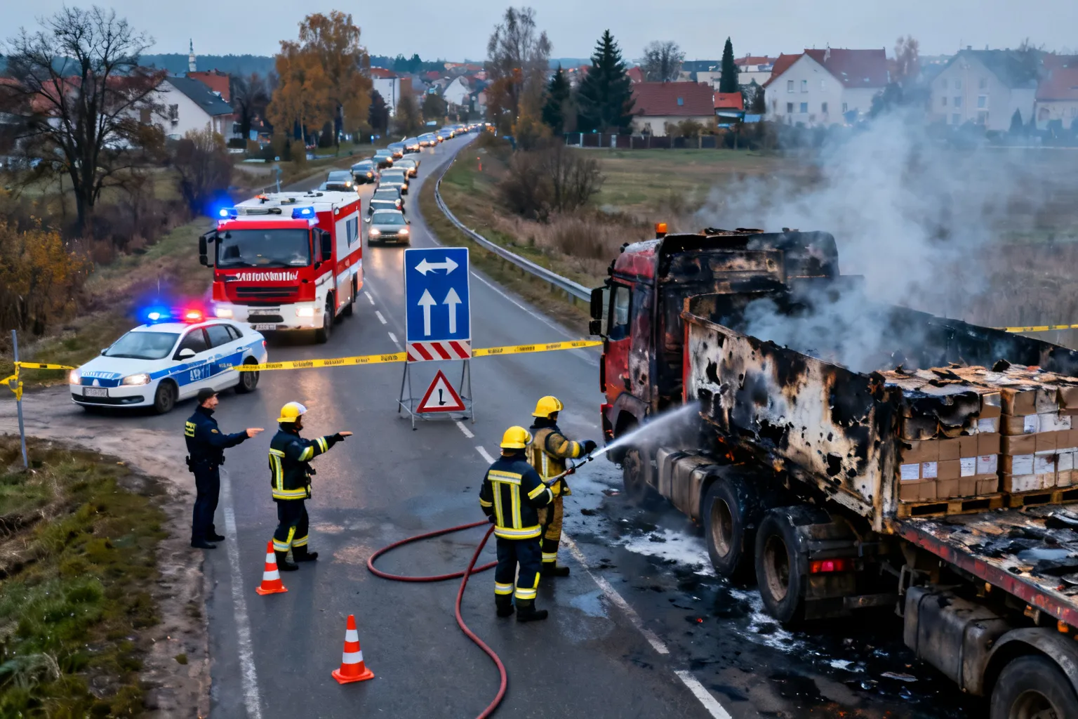 Pożar ciężarówki na DK78 w Zawierciu-Kromołowie — objazdy i ruch wahadłowy