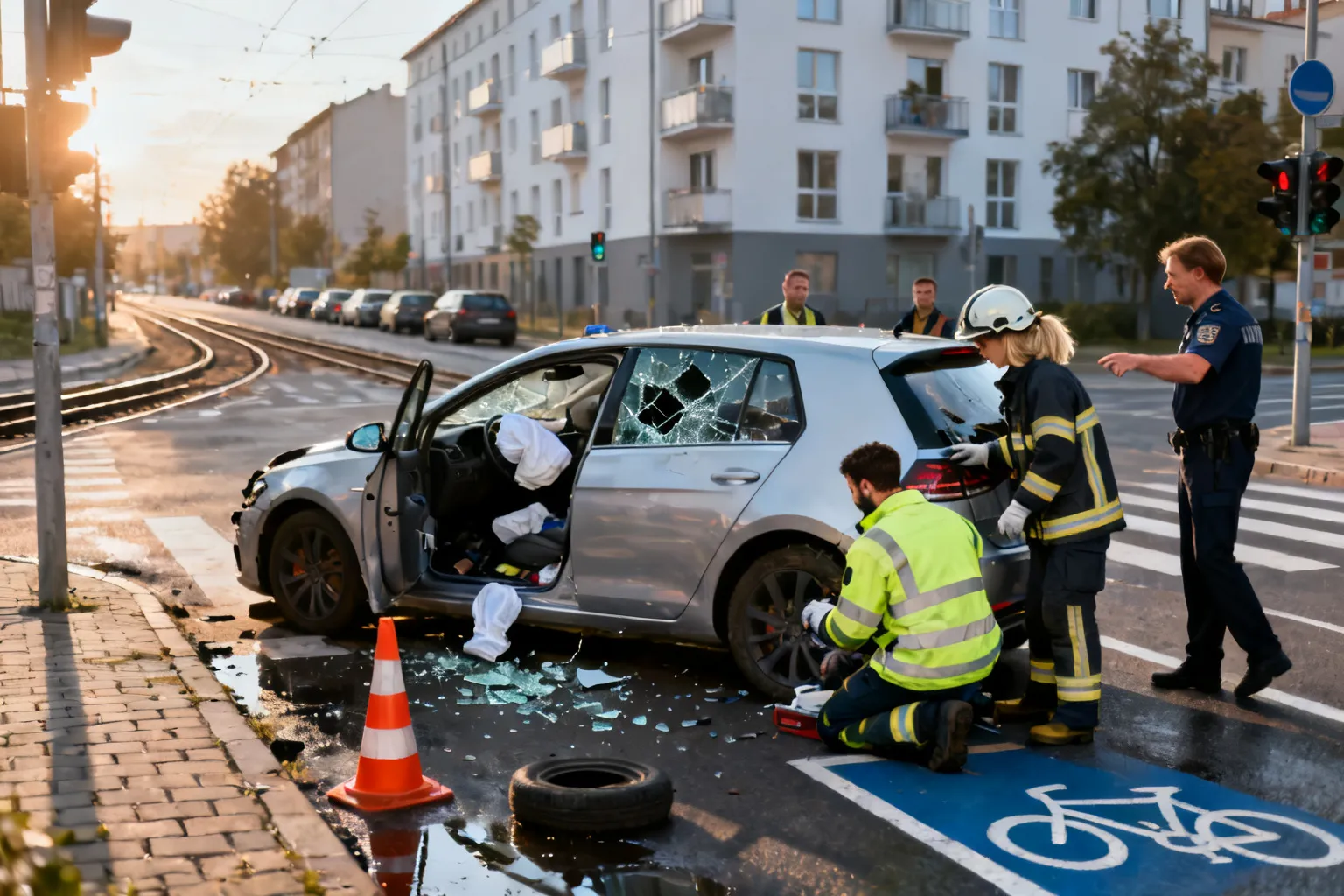 Wypadek na skrzyżowaniu Chorzowska – Grundmana – Stęślickiego w Katowicach. Jedno auto dachowało