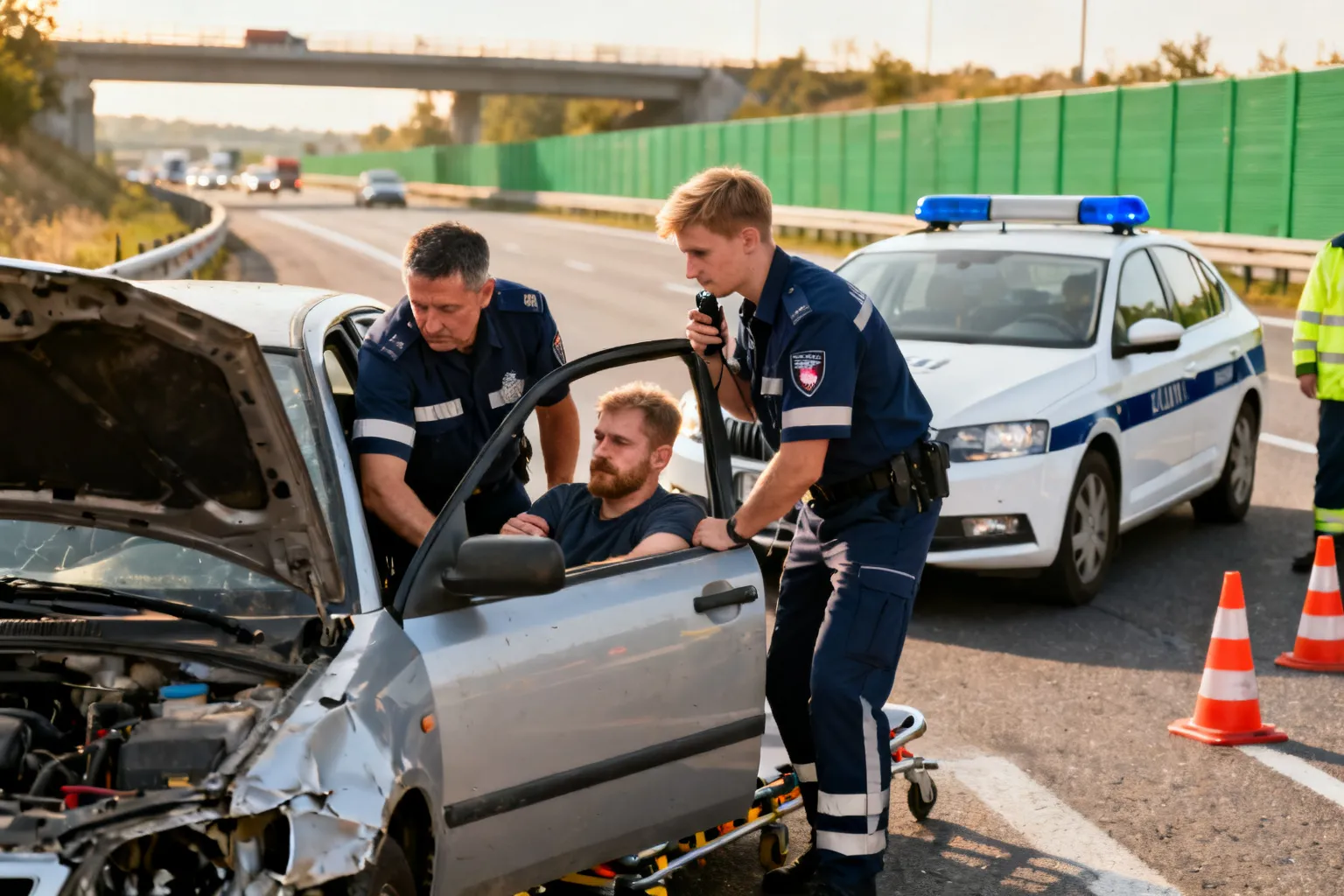 Policjanci z Rudy Śląskiej wydobyli rannego kierowcę na autostradzie A4